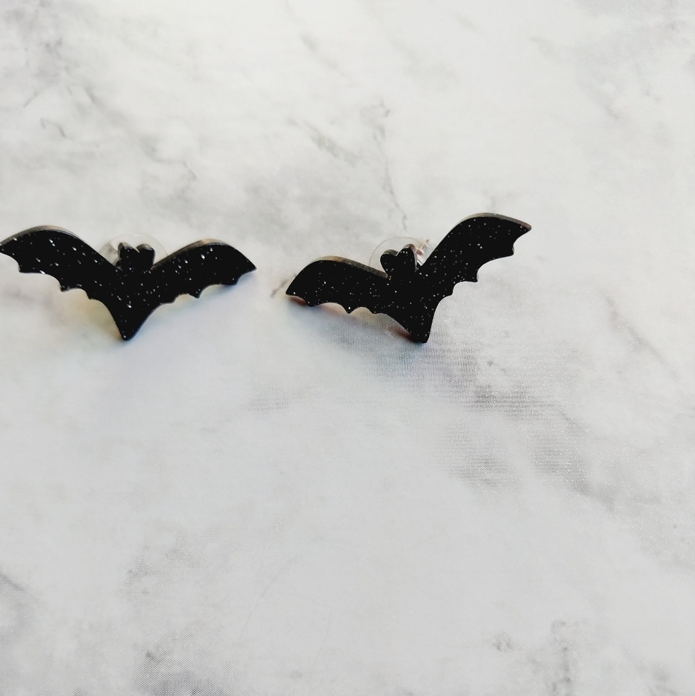 OpalGlaze Halloween glitter Bat studs earrings Handcrafted Earrings